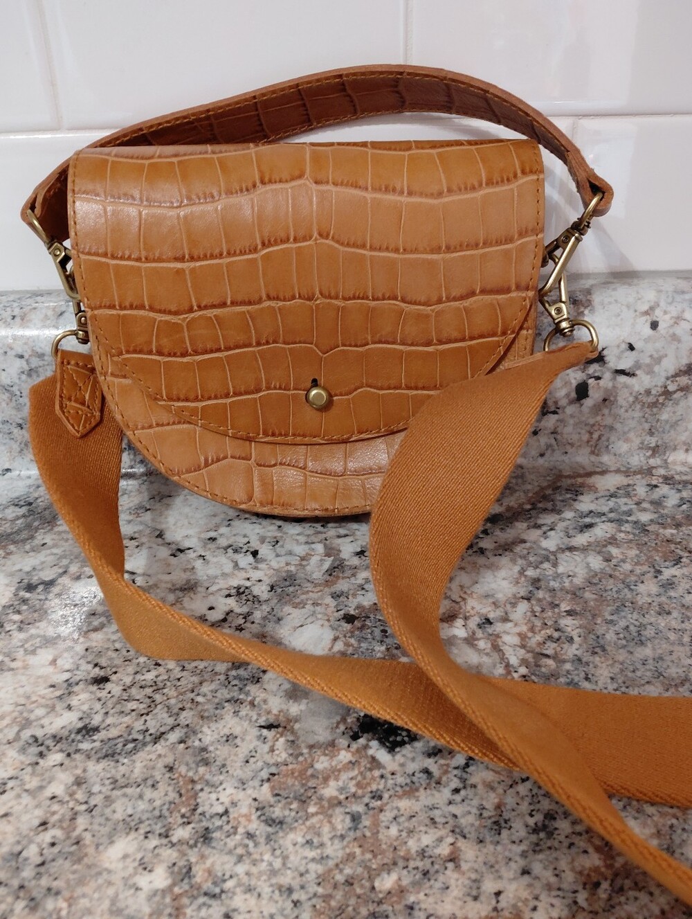 Madewell Small Richmond Croc-Embossed Saddle Crossbody Bag